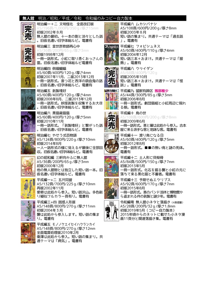 【自家通販】漫画冊子単品(無人舘シリーズ)