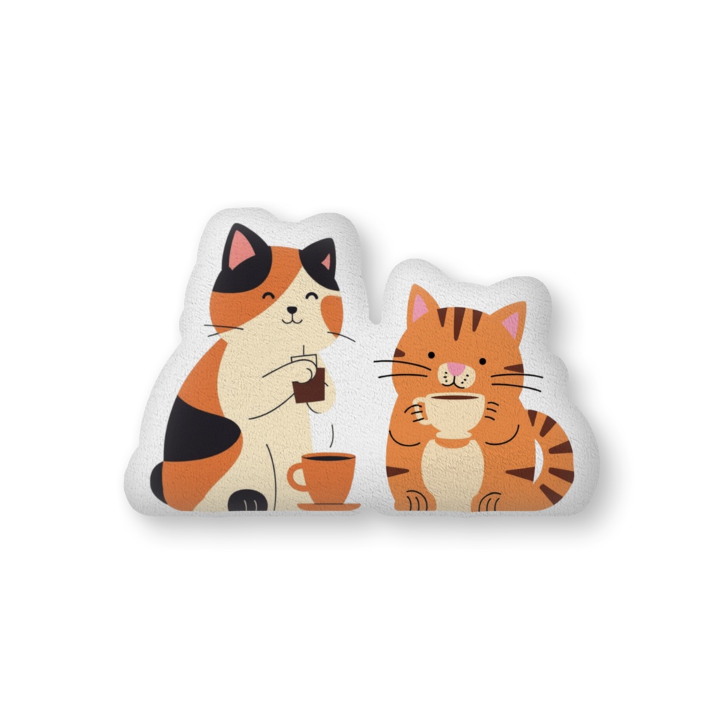 コーヒーを飲む猫達の日常 茶トラ&三毛猫 まったり ゆるかわ ふかふかクッション