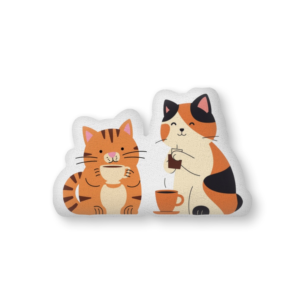 コーヒーを飲む猫達の日常 茶トラ&三毛猫 まったり ゆるかわ ふかふかクッション
