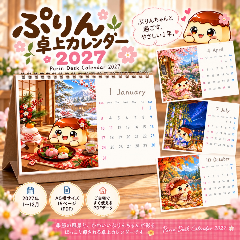 ぷりんちゃん。卓上カレンダー2027｜A5横・PDF