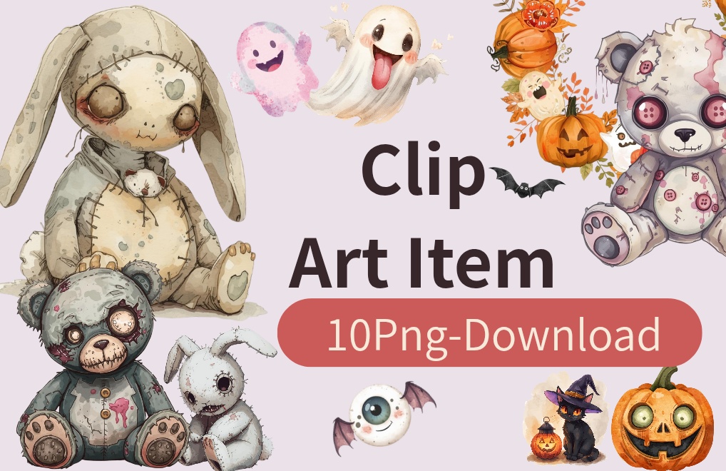ハロウィンクリップアートセット②−キモかわコレクション10点 PNG背景透過