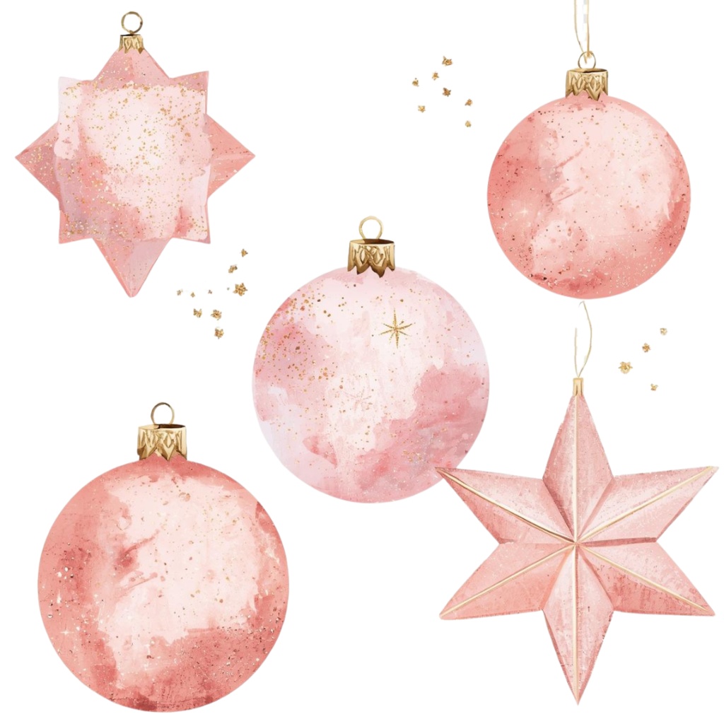 Pink Christmas Watercolor Clipart(ピンククリスマス・水彩クリップアート)10セットPNG