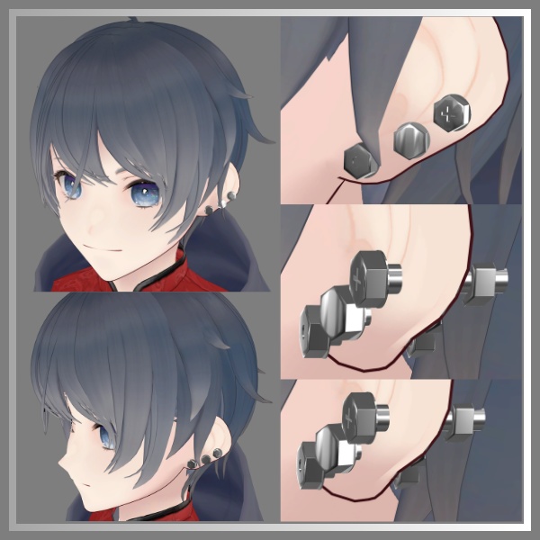 【VRChat想定】ボルトピアス【3種と6色】