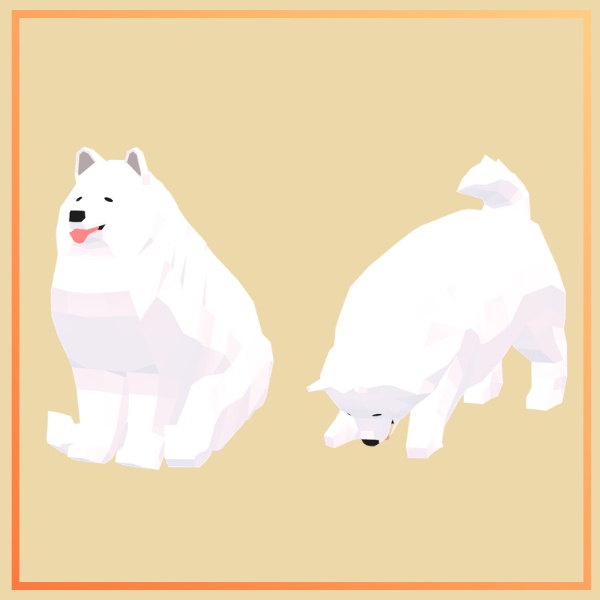 【VRC想定】尻尾と舌が揺れる!ローポリドッグ(サモエドver)【10ポーズ/MA対応】