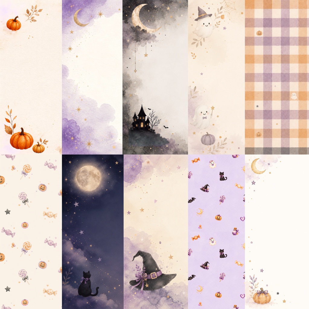 秋の大人かわいいハロウィンデジタルペーパー10枚セット｜Sweet Halloween｜背景｜くすみカラー