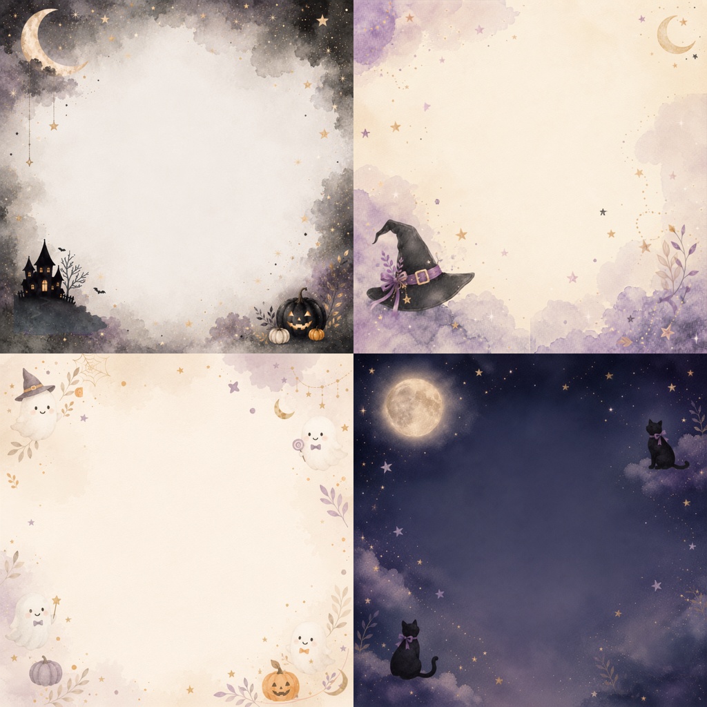 秋の大人かわいいハロウィンデジタルペーパー4枚セット｜ Sweet Halloween｜背景｜くすみカラー