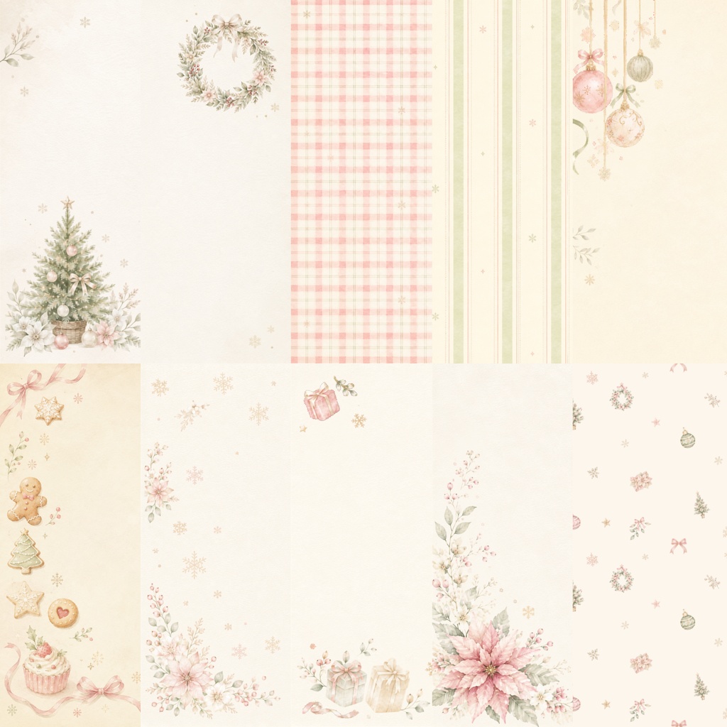 大人かわいい淡色クリスマスデジタルペーパー10枚セット|Elegant Christmas|水彩|淡色|くすみカラー