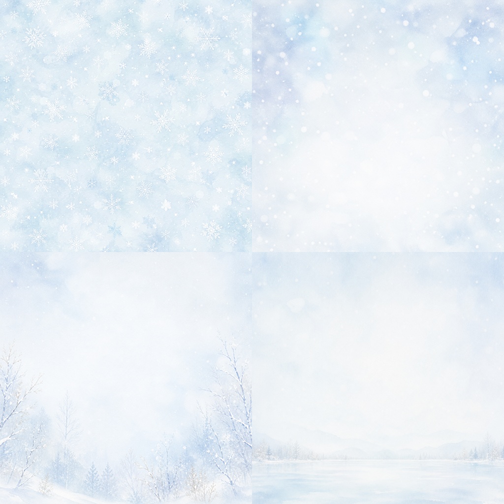 大人かわいい雪色デジタルペーパー4枚セット｜冬素材｜冬柄｜背景