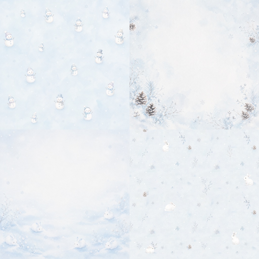 大人かわいい雪色デジタルペーパー4枚セット｜冬素材｜冬柄｜背景