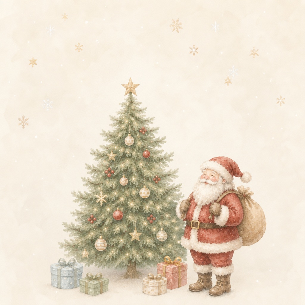 淡色クリスマス|大人かわいいサンタのデジタルペーパー4枚セット|クリスマスツリー|サンタクロース