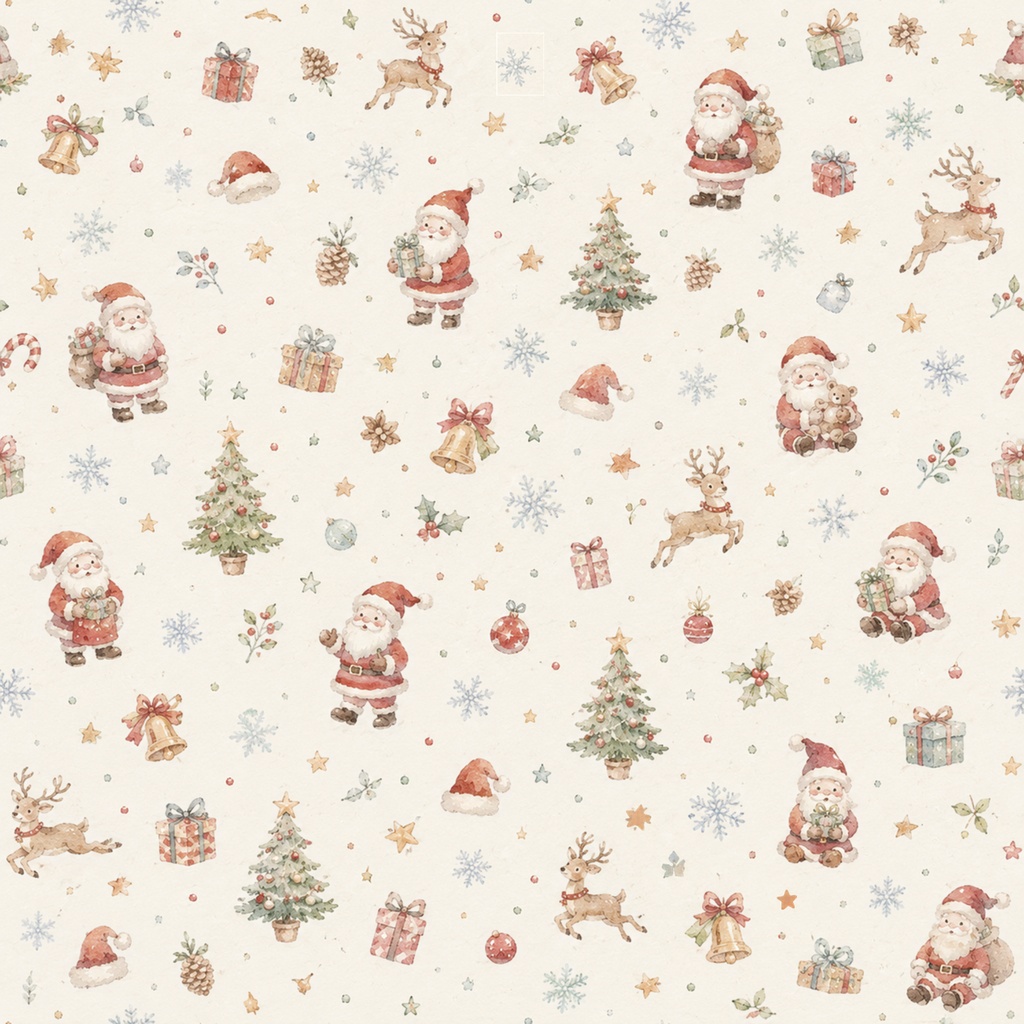淡色クリスマス|大人かわいいサンタのデジタルペーパー4枚セット|クリスマスツリー|サンタクロース