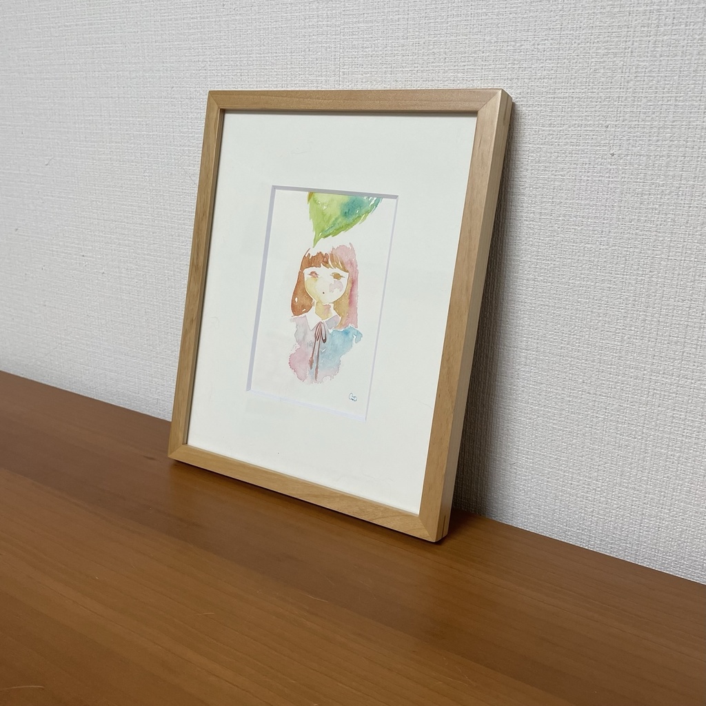 water color girl 107 / 水彩画の原画 / 額入り / ポストカードサイズ