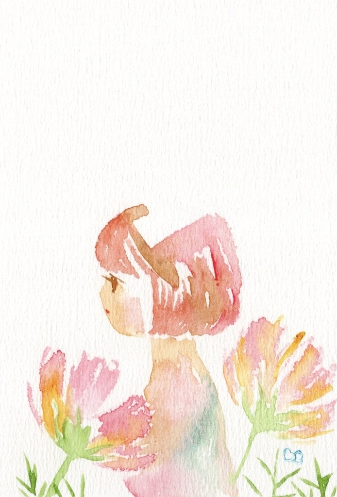 water color girl 109 / 水彩画の原画 / 額入り / ポストカードサイズ