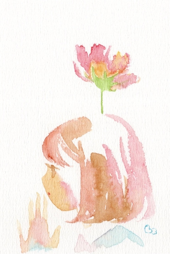 water color girl 108 / 水彩画の原画 / 額入り / ポストカードサイズ