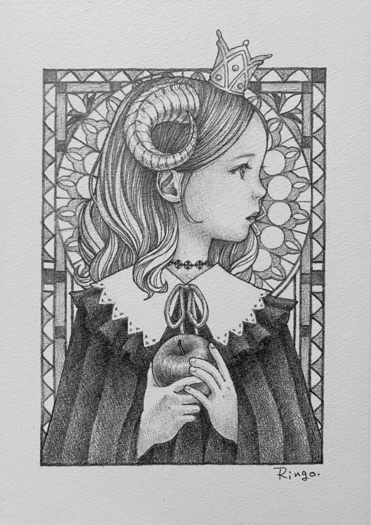 鉛筆画A5額付き「stray sheep」