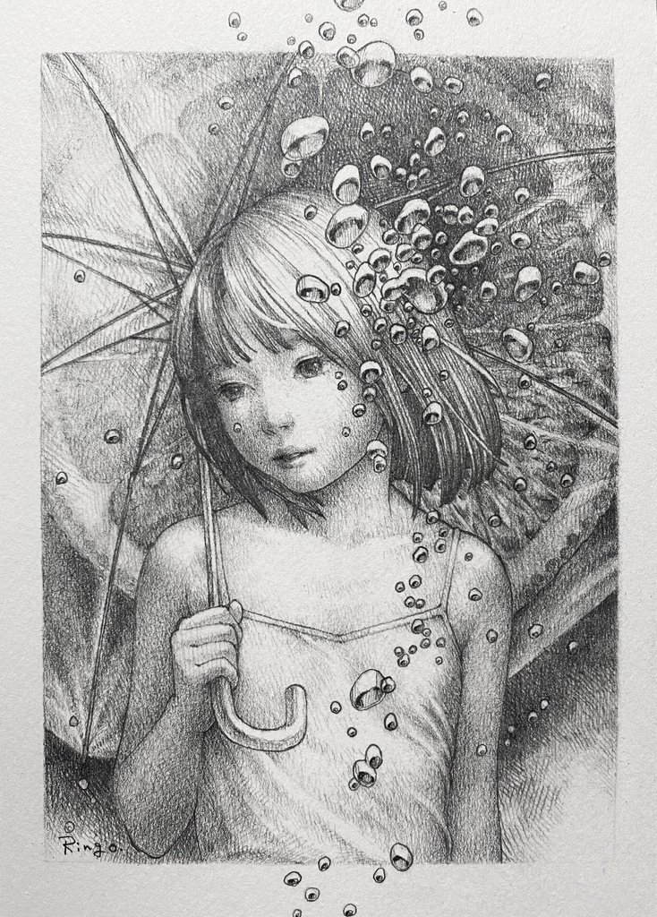 鉛筆画A5額付き「炭酸水」