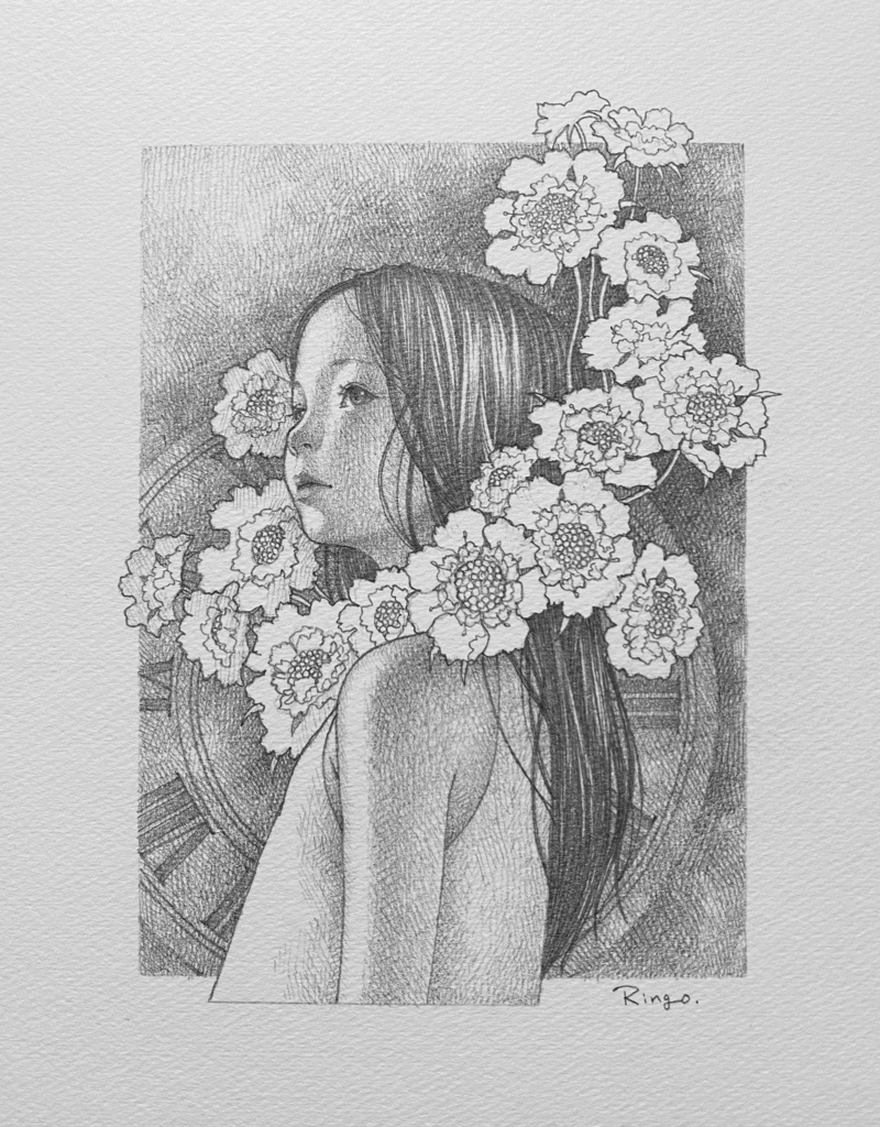 鉛筆画インチサイズ額付き「花葬」