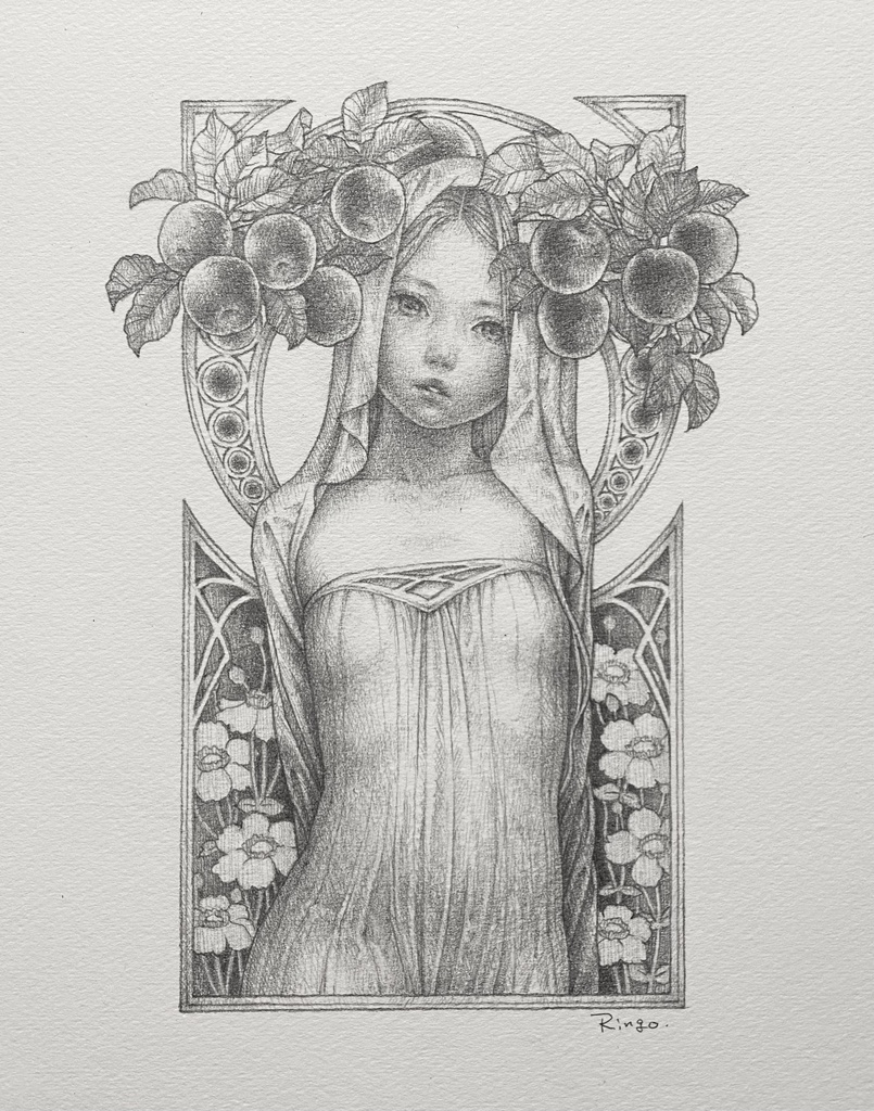鉛筆画インチサイズ額付き「Freyja - 豊穣 -」