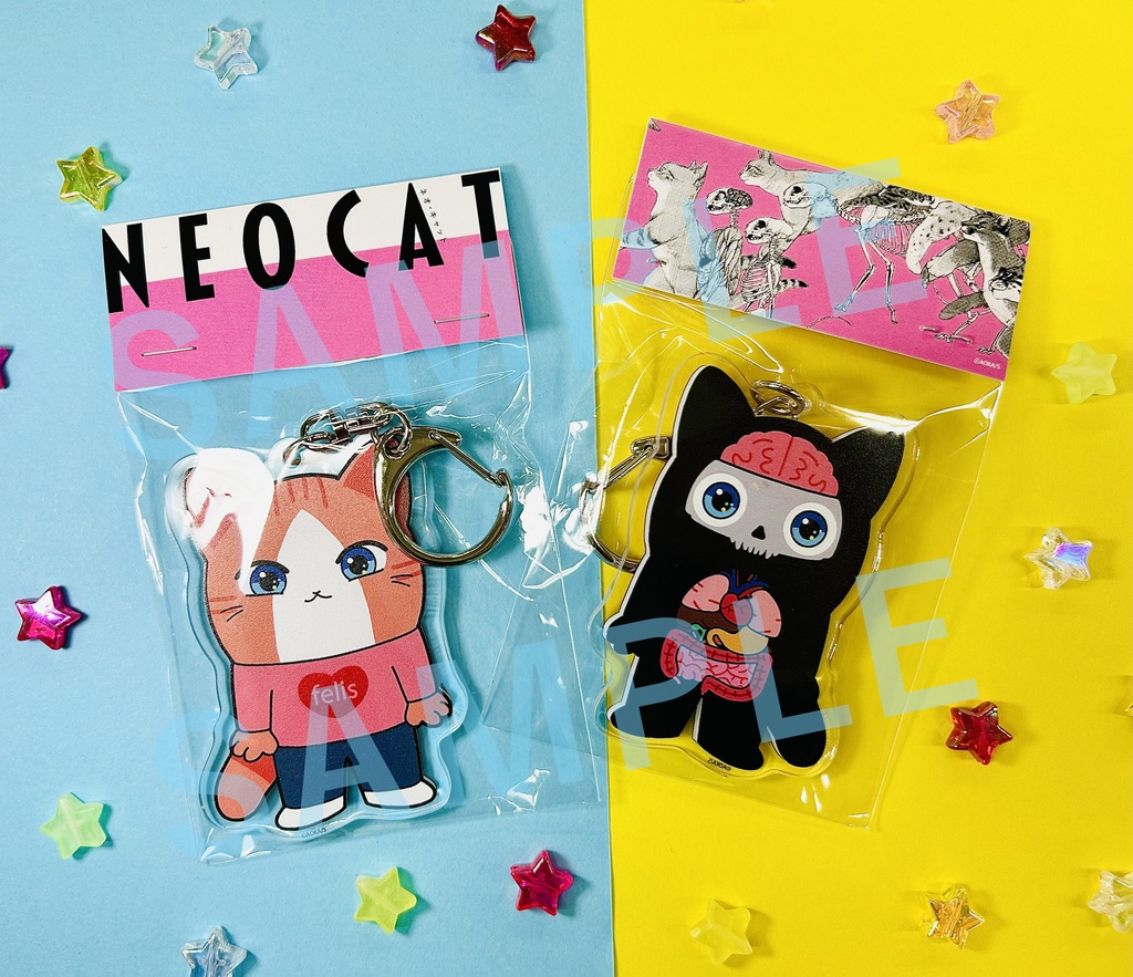 【ネオ・キャット】両面アクリルキーホルダー(スケルトンねこ)