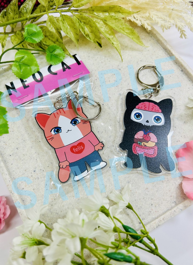 【ネオ・キャット】両面アクリルキーホルダー(スケルトンねこ)