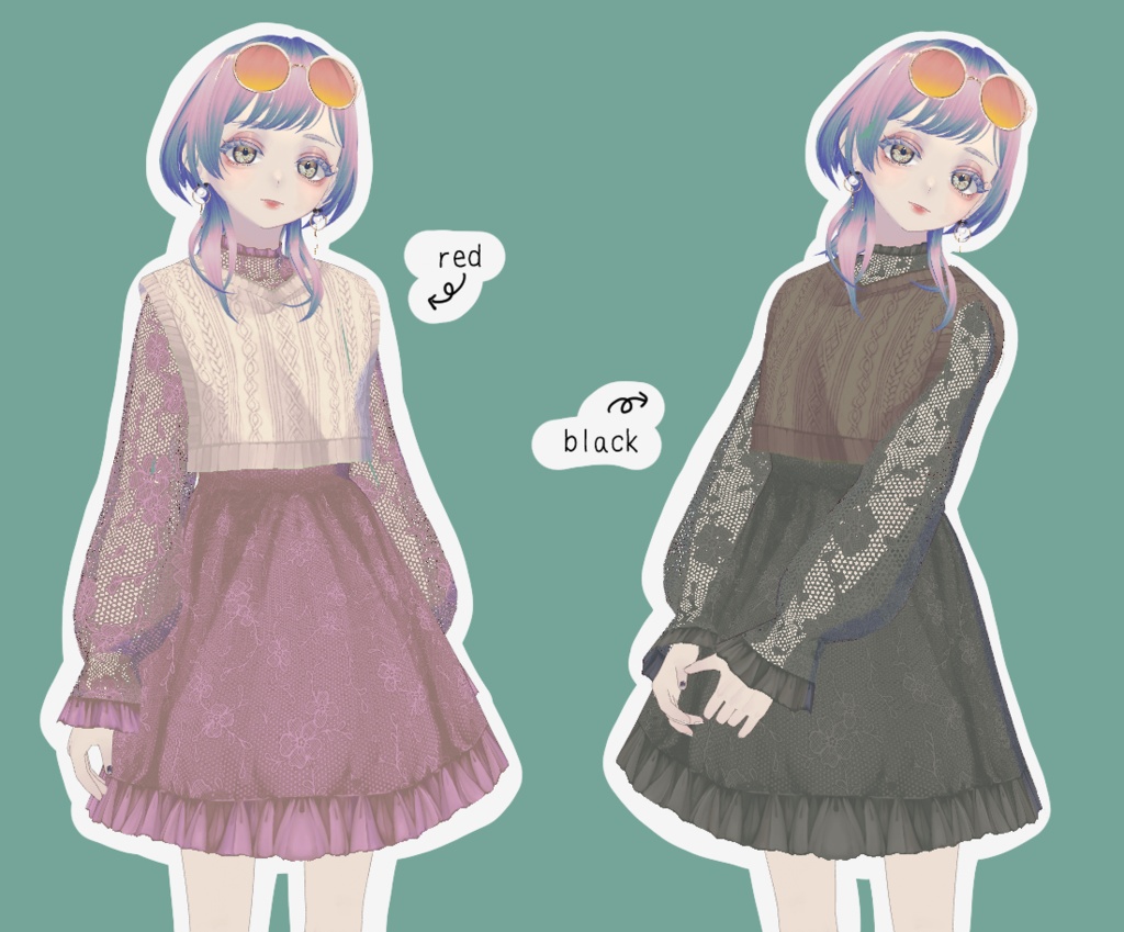 【VRoid】レースニットワンピース【5色】