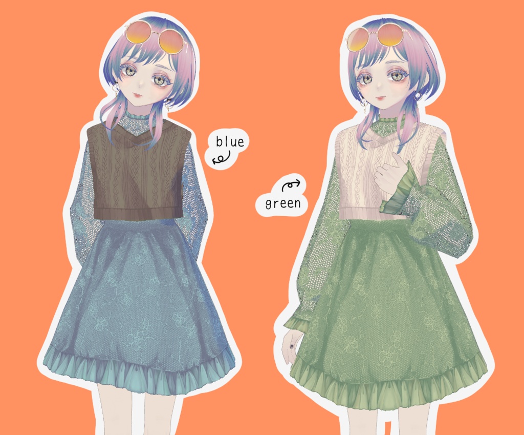 【VRoid】レースニットワンピース【5色】