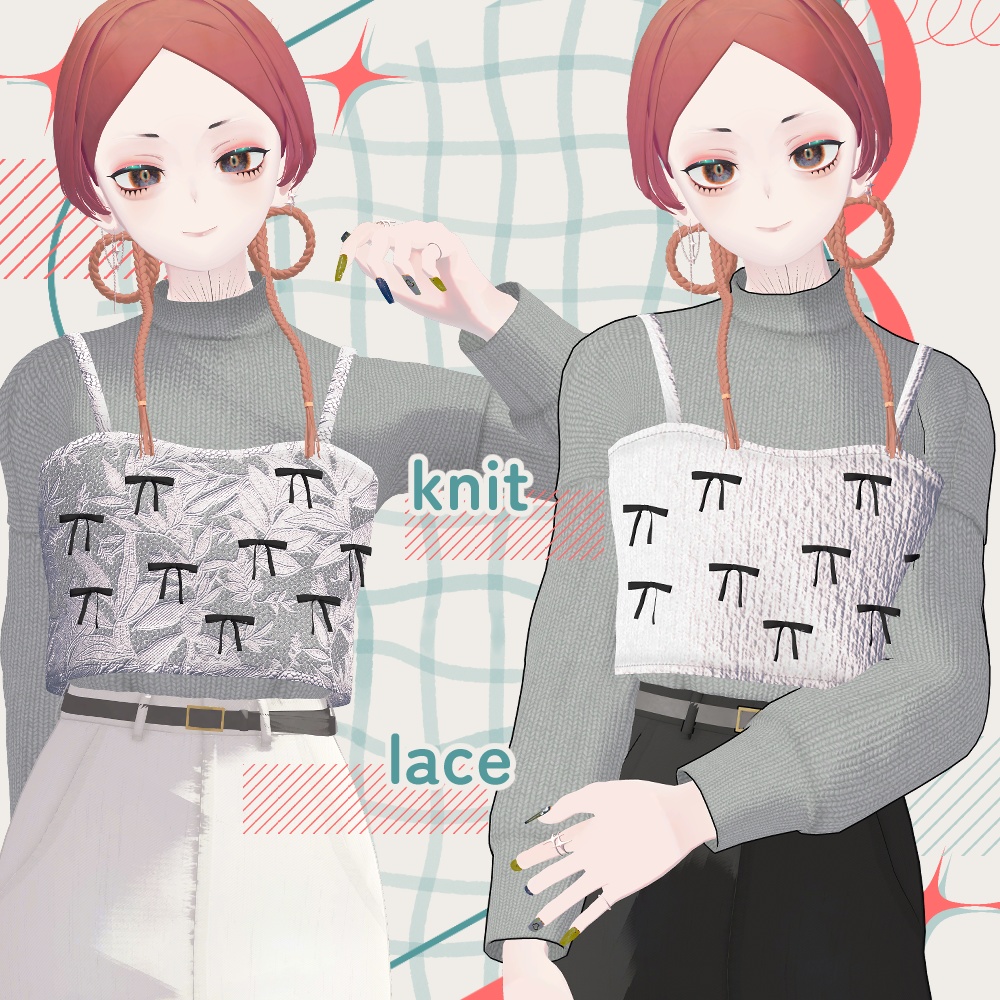 【VRC想定セミ対応衣装】-knit&lace bustier-ニット&レースビスチェ