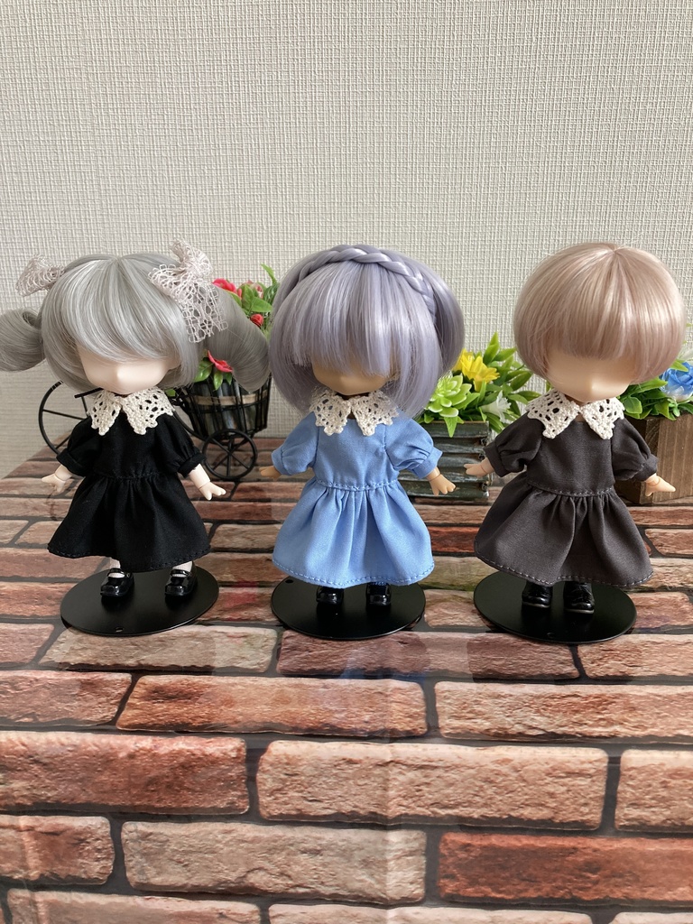 ノーカラーワンピース・付け襟セット