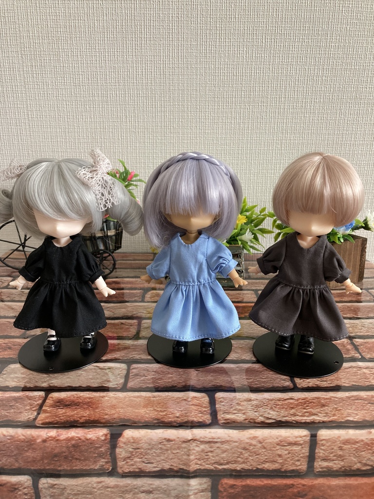 ノーカラーワンピース・付け襟セット