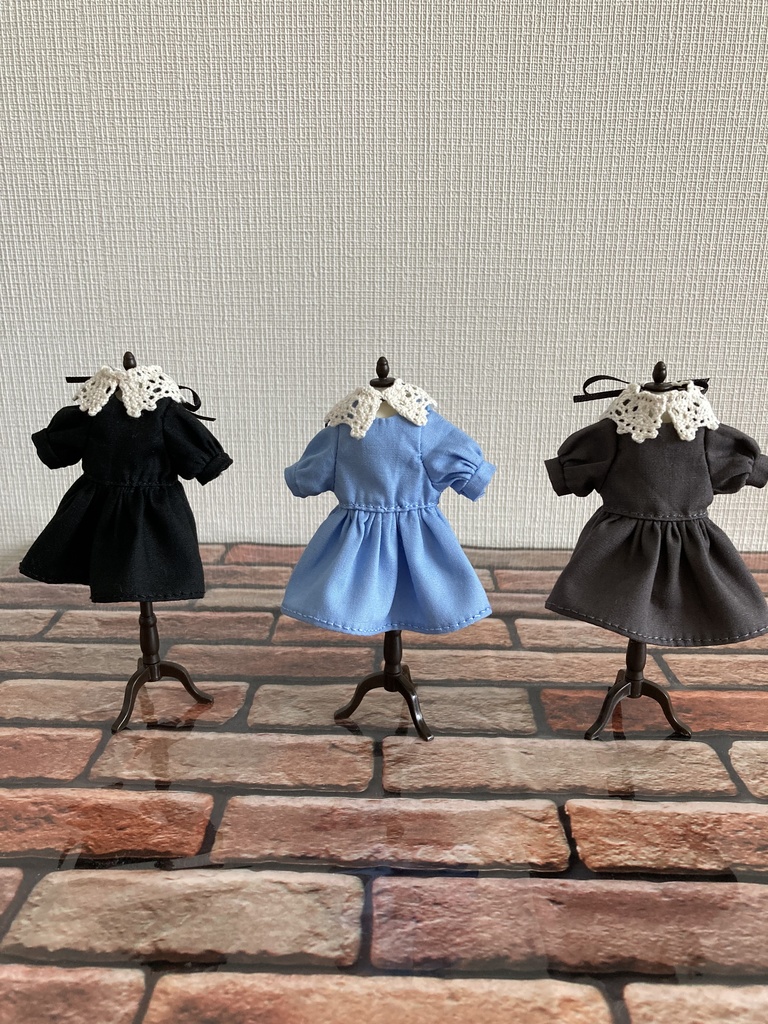 ノーカラーワンピース・付け襟セット