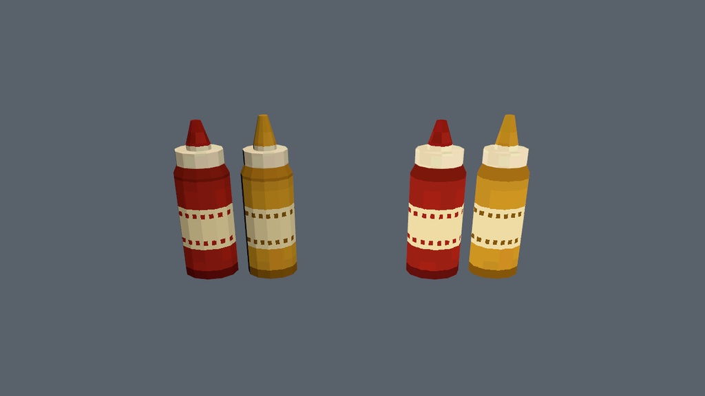 PS1風 ケチャップ&マスタード|VRChat向けローポリ小物 / PS1 Condiment Bottles