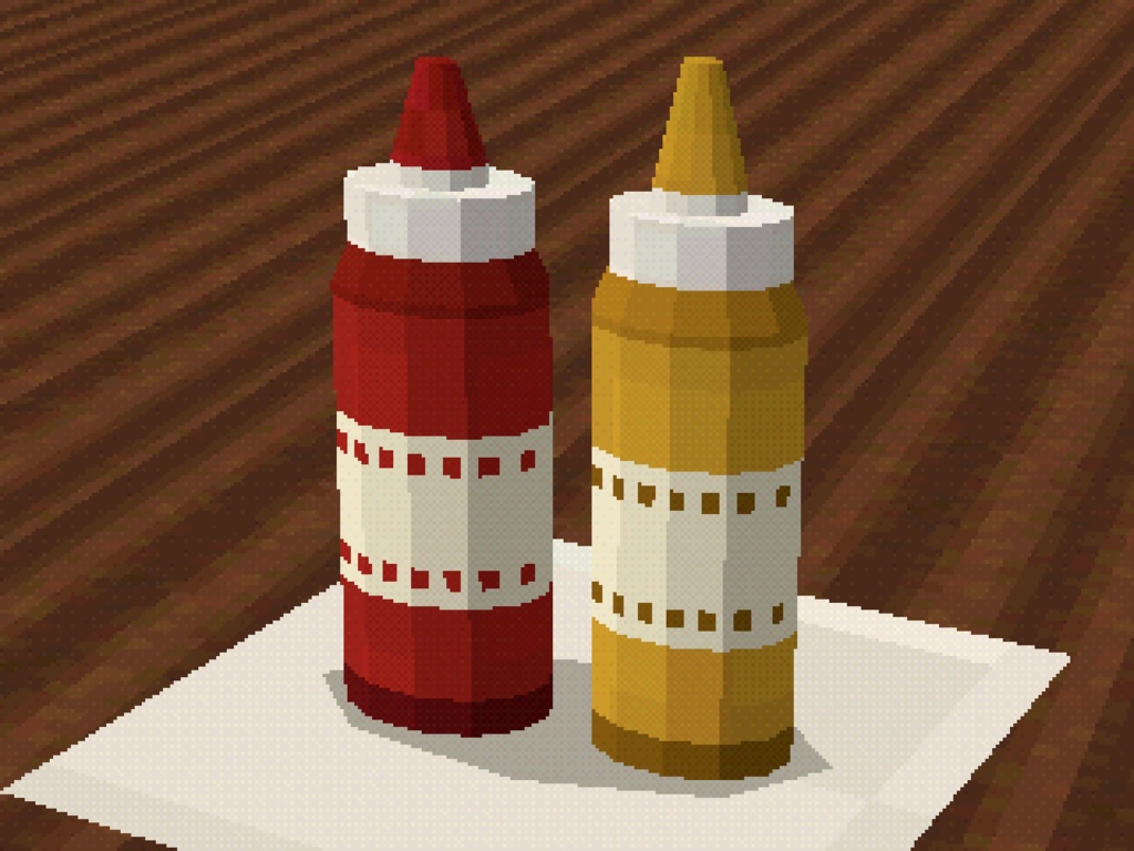 PS1風 ケチャップ&マスタード|VRChat向けローポリ小物 / PS1 Condiment Bottles
