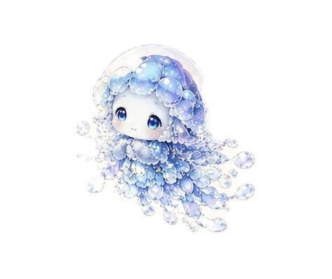 アクアマリンの泡灯クラゲ｜幻想ステッカー