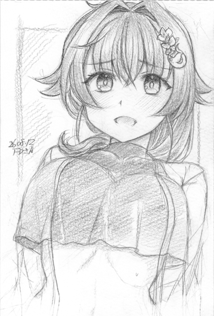 艦これ【迅鯨】手描き鉛筆イラスト・ハガキサイズ