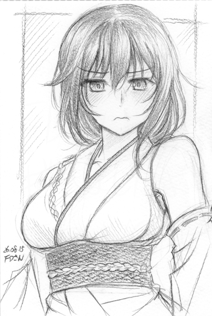 艦これ【山城】手描き鉛筆イラスト・ハガキサイズ