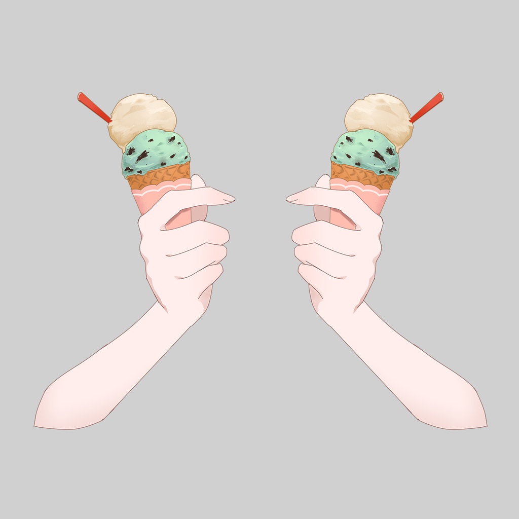 アイスを持つ手素材セット【VTuber向け/背景透過PNG】
