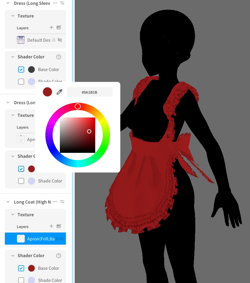 #VRoid正式版(Stable)&beta:重ね着用:色替え可能!メイドさん風フリルエプロン/Color changablewhite ruffled apron like a maid