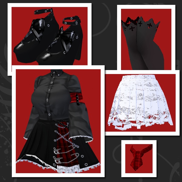 #VRoid β-made: パンキッシュゴシック風ワンピセット/Punkish gothic OnePiece Set:#セシル変身 アプリ対応