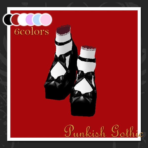 #VRoid 1.x.x＆Beta：《全6色》ロリータ風ダブルリボンおでこシューズ（靴）/Double Ribbon Shoes for Lolitas：セシル変身