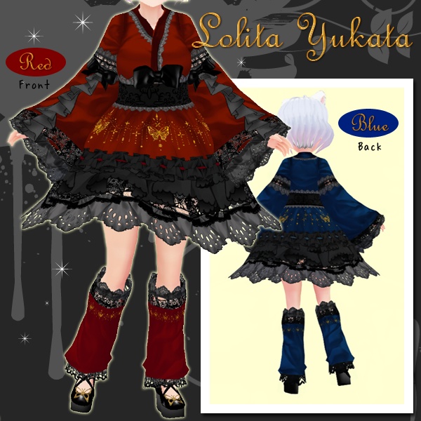VRoid正式版（stable ver.）Beta：和ゴスロリ浴衣風ワンピセット/Japanese Gothic Lolita  Yukata（Kimono) Set #JulicosAtelier (by @Juliconyan) BOOTH