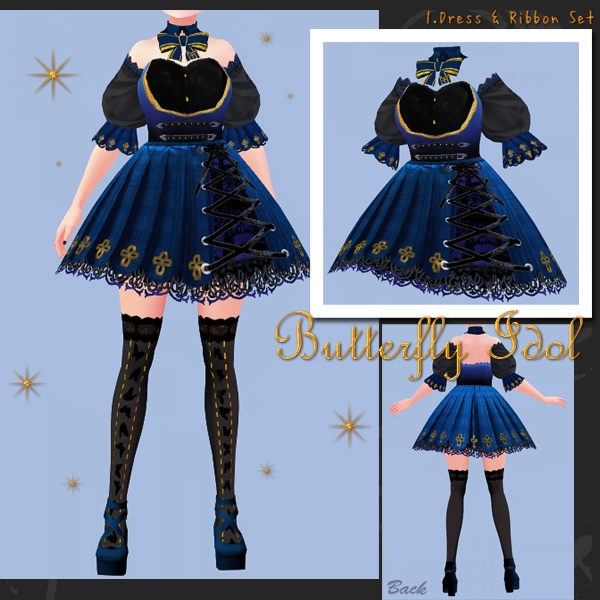 #VRoid β-made:《4Colors》モルフォチェックアイドルワンピースセット/Butterfly Idol OnePiece Set:セシル変身