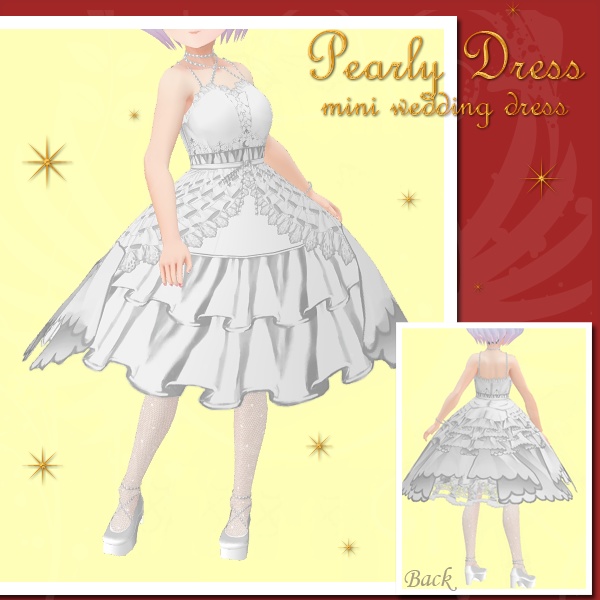 #VRoid正式版（stable ver.）＆beta用：色替えできるパールミニウェディングドレス/Color changable Pearly Mini Wedding Dress：セシル変身