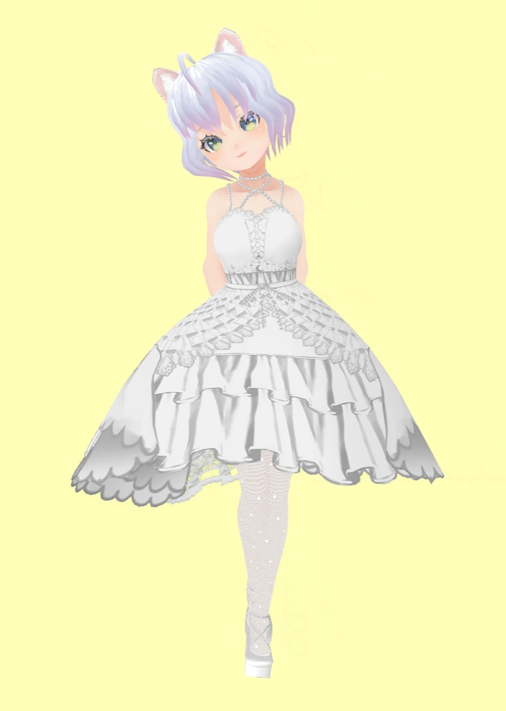 #VRoid正式版(stable ver.)&beta用:色替えできるパールミニウェディングドレス/Color changable Pearly Mini Wedding Dress:セシル変身