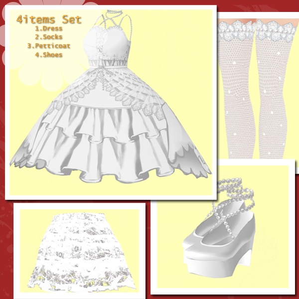 #VRoid正式版(stable ver.)&beta用:色替えできるパールミニウェディングドレス/Color changable Pearly Mini Wedding Dress:セシル変身