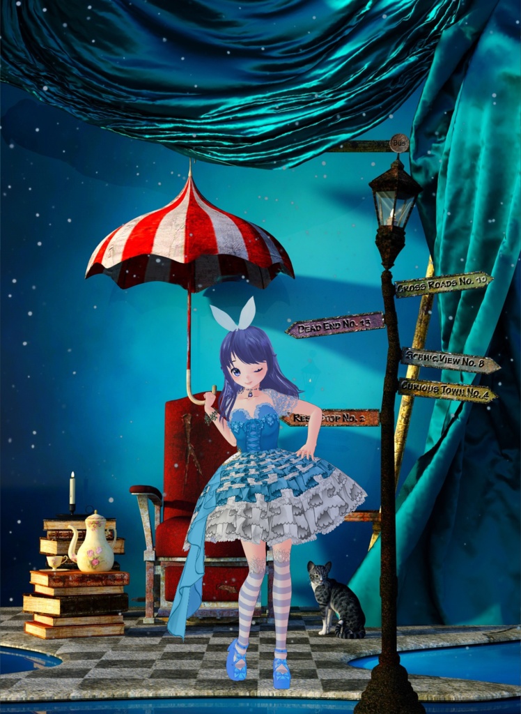 #VRoid β-made:《全5色》ストライプボーダー(縞々)オーバーニーソックス(ニーハイソックス・膝上靴下)/5 colors striped overknee socks