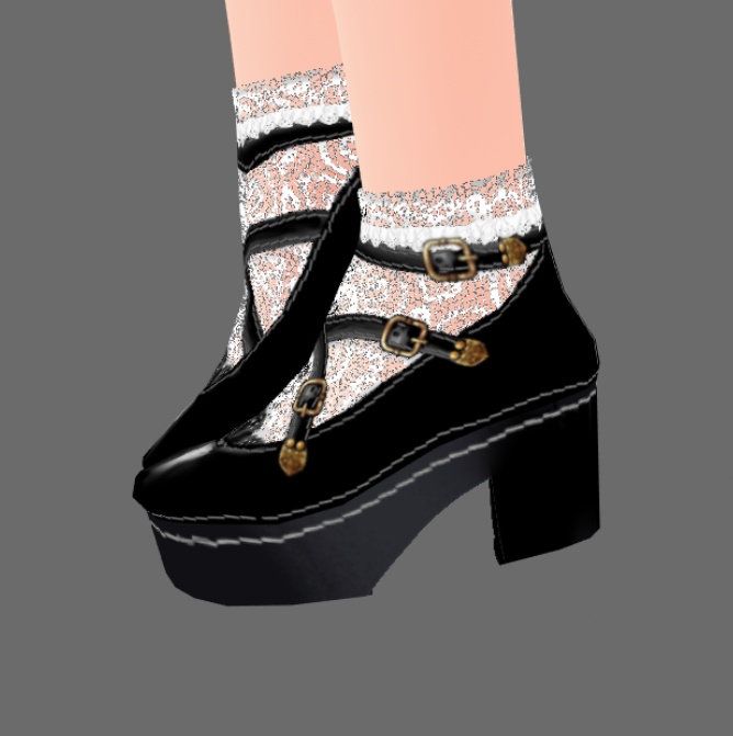 #VRoid正式版(stable ver.)&Beta:《白・黒・茶3色》スチームパンク・ゴスロリ風レース靴下つきクロスストラップ靴(シューズ)/Steampunkish Gothic Lolita Cross strap shoes with,without lace socks:セシル変身可