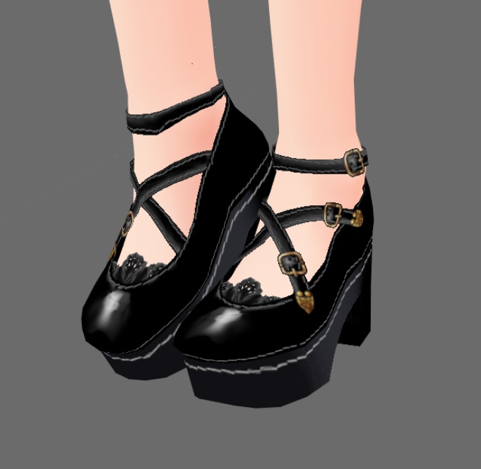 #VRoid正式版(stable ver.)&Beta:《白・黒・茶3色》スチームパンク・ゴスロリ風レース靴下つきクロスストラップ靴(シューズ)/Steampunkish Gothic Lolita Cross strap shoes with,without lace socks:セシル変身可