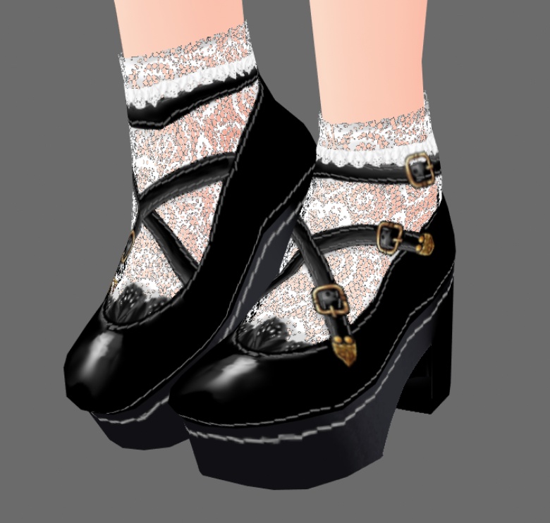 #VRoid正式版(stable ver.)&Beta:《白・黒・茶3色》スチームパンク・ゴスロリ風レース靴下つきクロスストラップ靴(シューズ)/Steampunkish Gothic Lolita Cross strap shoes with,without lace socks:セシル変身可