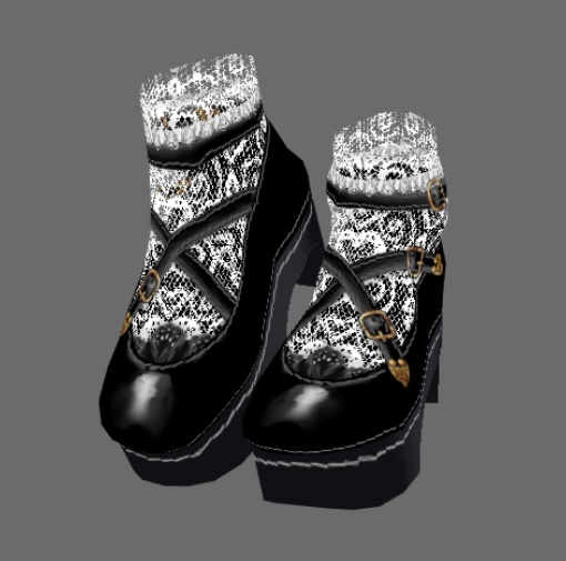 #VRoid正式版(stable ver.)&Beta:《白・黒・茶3色》スチームパンク・ゴスロリ風レース靴下つきクロスストラップ靴(シューズ)/Steampunkish Gothic Lolita Cross strap shoes with,without lace socks:セシル変身可