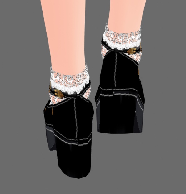 #VRoid正式版(stable ver.)&Beta:《白・黒・茶3色》スチームパンク・ゴスロリ風レース靴下つきクロスストラップ靴(シューズ)/Steampunkish Gothic Lolita Cross strap shoes with,without lace socks:セシル変身可